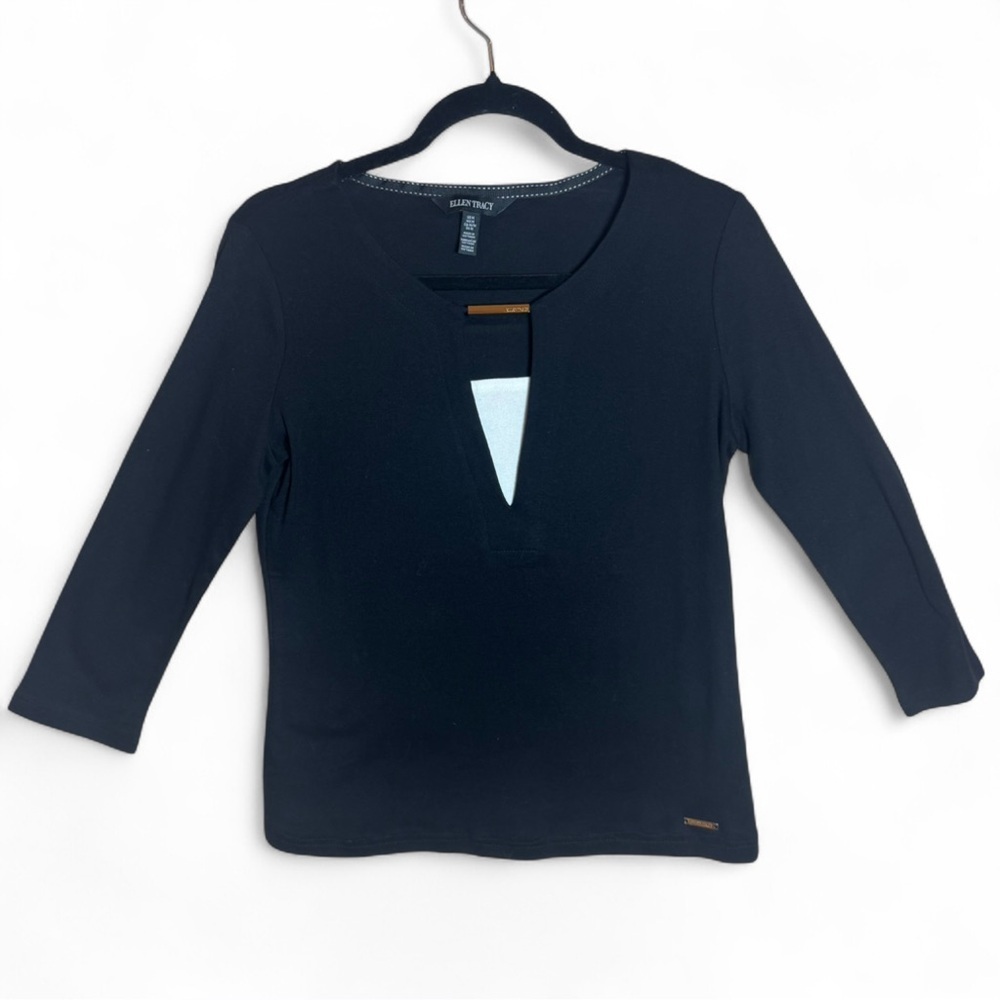 Ellen Tracy Navy Long Sleeve Top